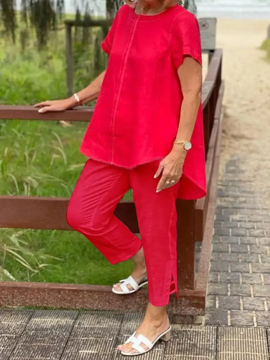 Casual Women's Short Sleeve Top And Pants Set