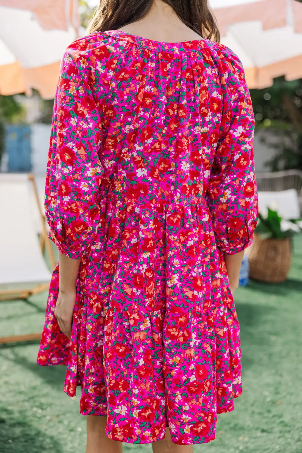 Can't Be Outdone Fuchsia Pink Ditsy Floral Babydoll Dress