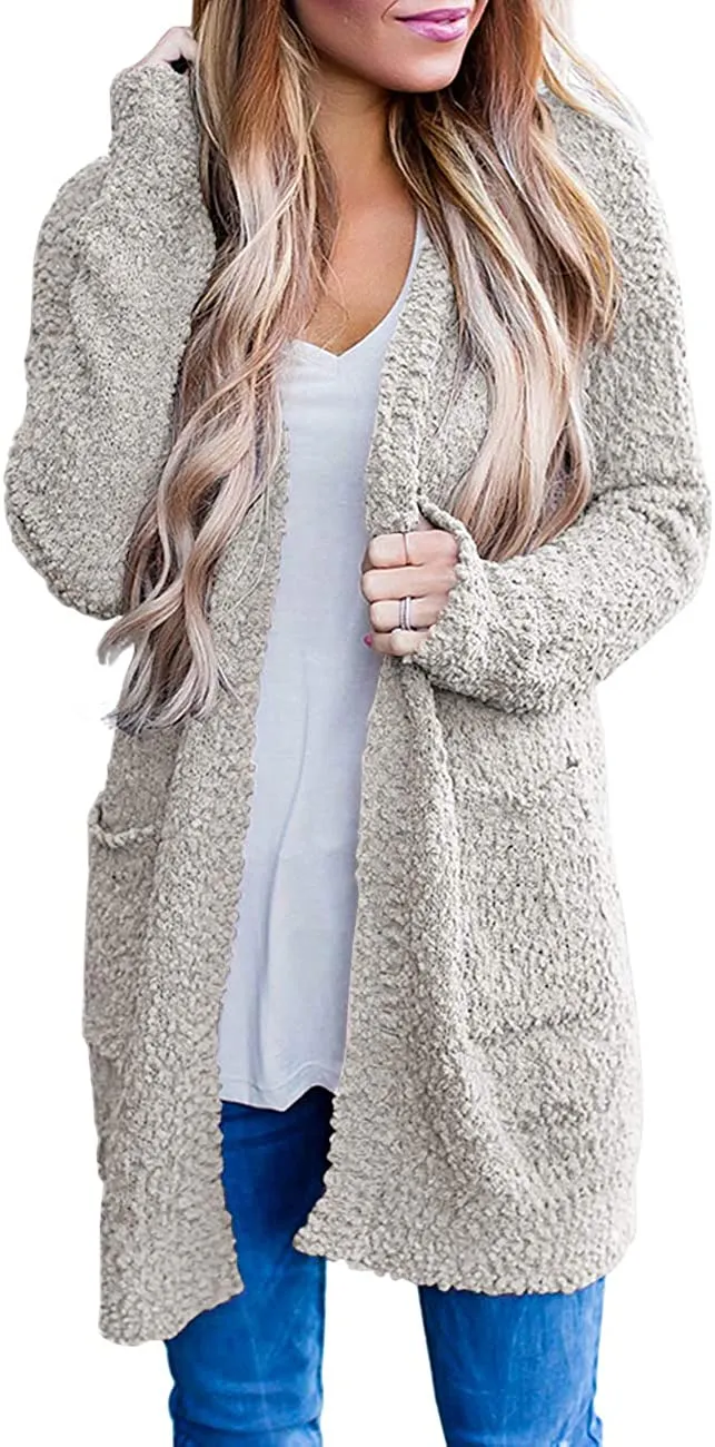 Women's Long Sleeve Soft Chunky Knit Sweater Open Front Cardigans Outwear Coat