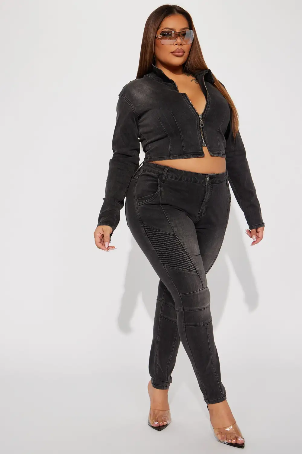 Skyline Drive Stretch Moto Skinny Jeans - Black Wash