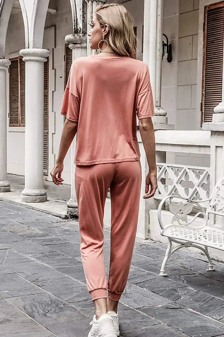 Two Piece Outfit Short Sleeve  Pullover Tops Tracksuits