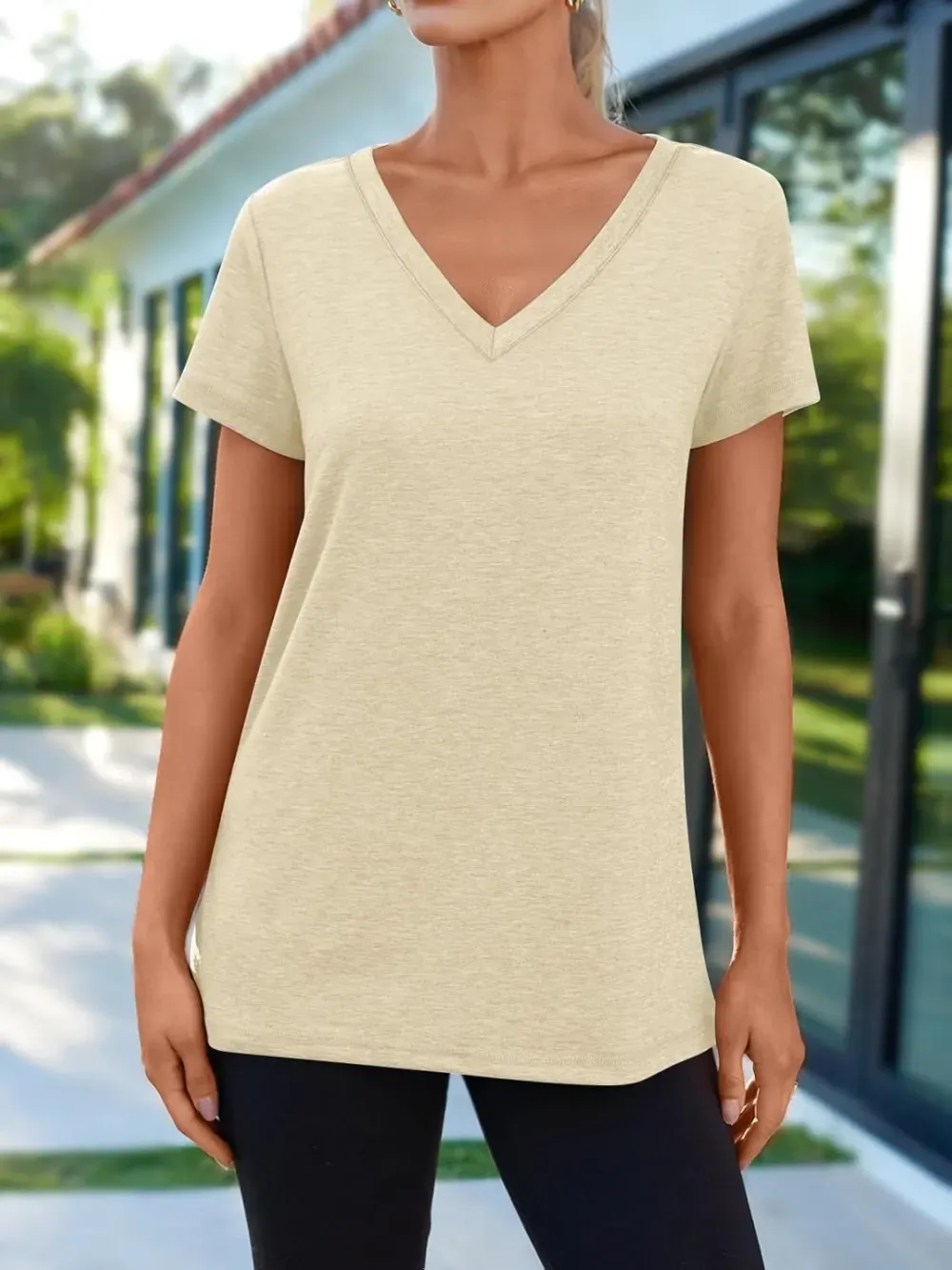 AUTOMET T Shirts Short Sleeve V Neck Tees for Women Fashion Tops Trendy Lightweight Soft Casual Summer Outfits Clothes 2024