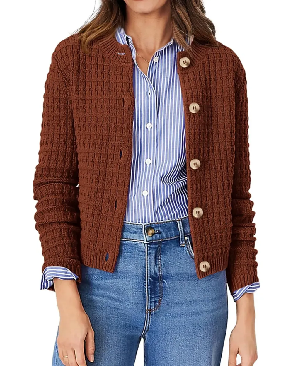 Women's Knit Cardigan Sweaters Casual Long Sleeve Open Front Button Down Trendy Jackets Outerwear