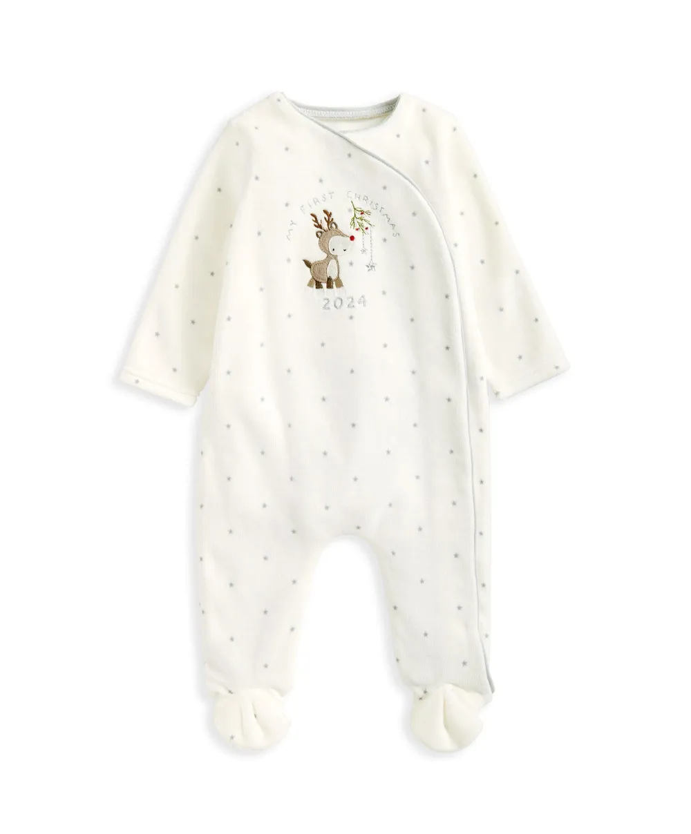 My First Christmas Sleepsuit - White