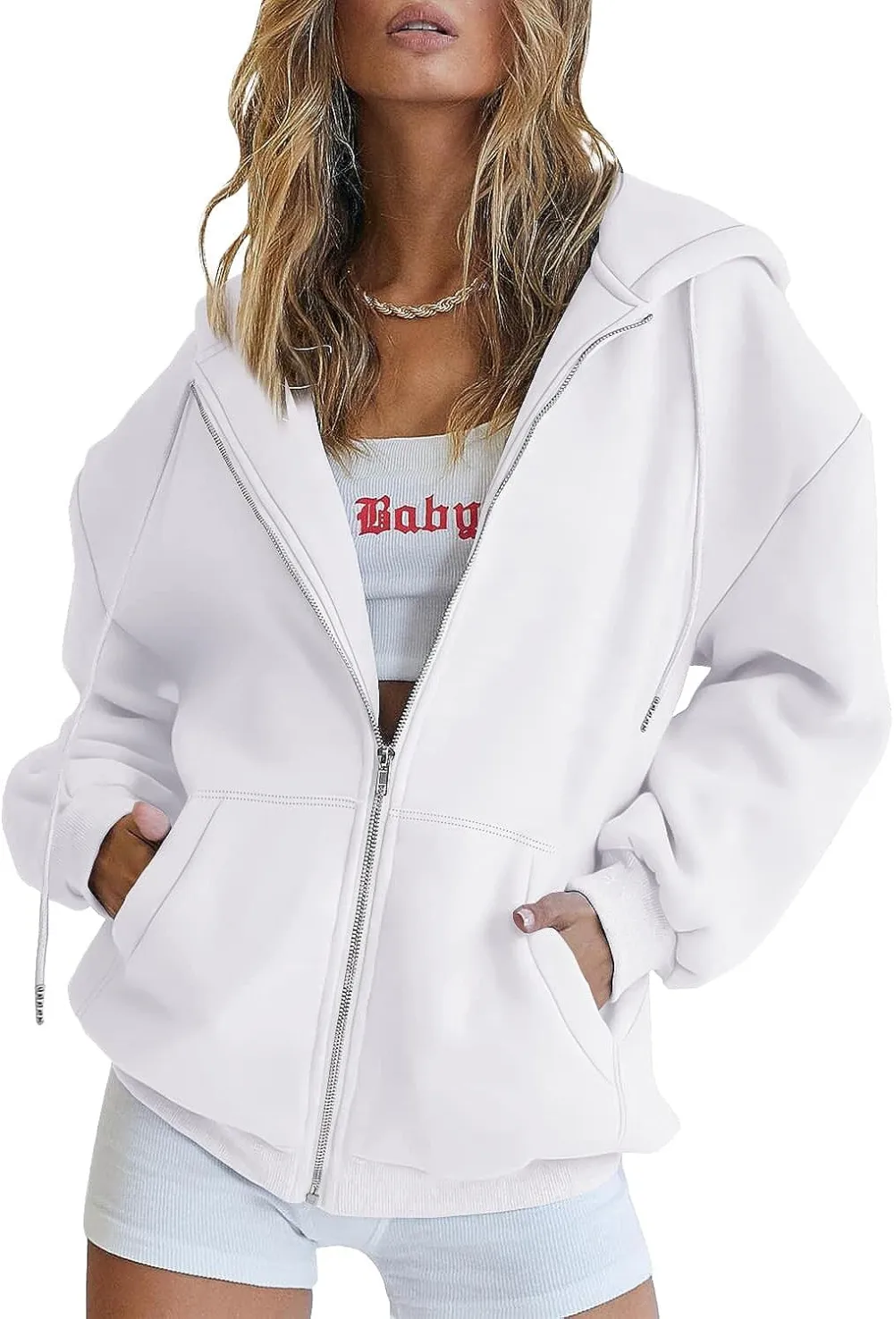 Women's Cute Hoodies Teen Girl Fall Jacket Oversized Sweatshirts Casual Drawstring Zip Up Y2K Hoodie with Pocket