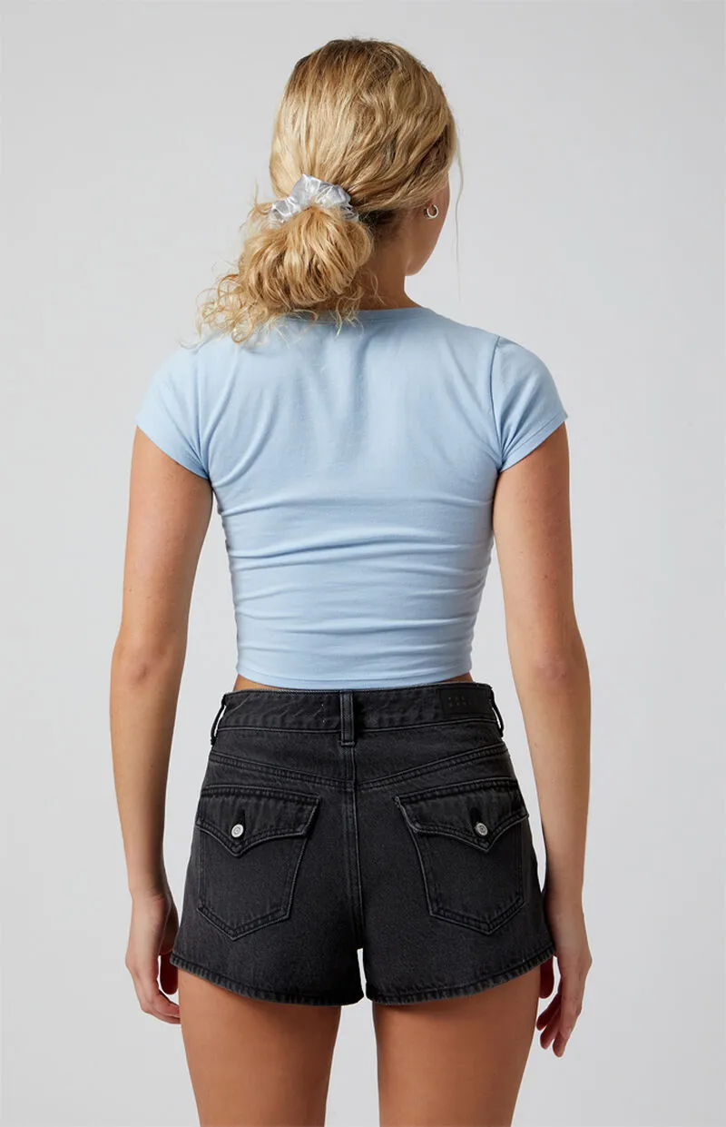 PacSun Black Button Flap Denim Mom Shorts