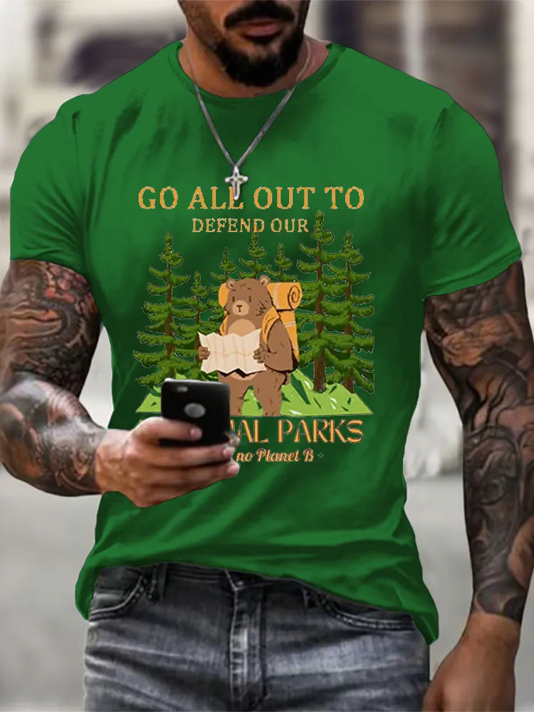 Men'S Round-Neck Short-Sleeved T-Shirt With Go All Out To Defend Our National Parks Prints