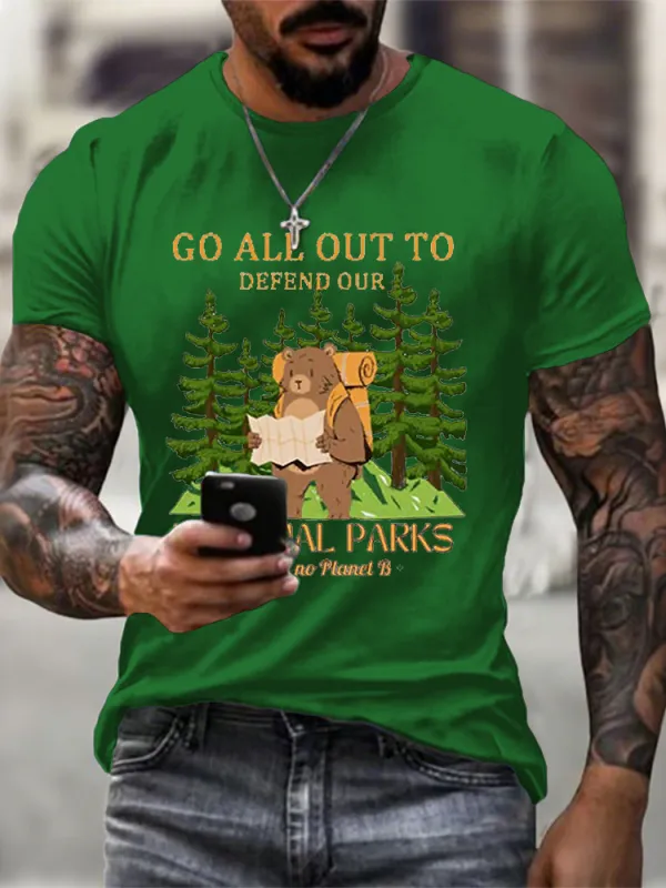 Men'S Round-Neck Short-Sleeved T-Shirt With Go All Out To Defend Our National Parks Prints