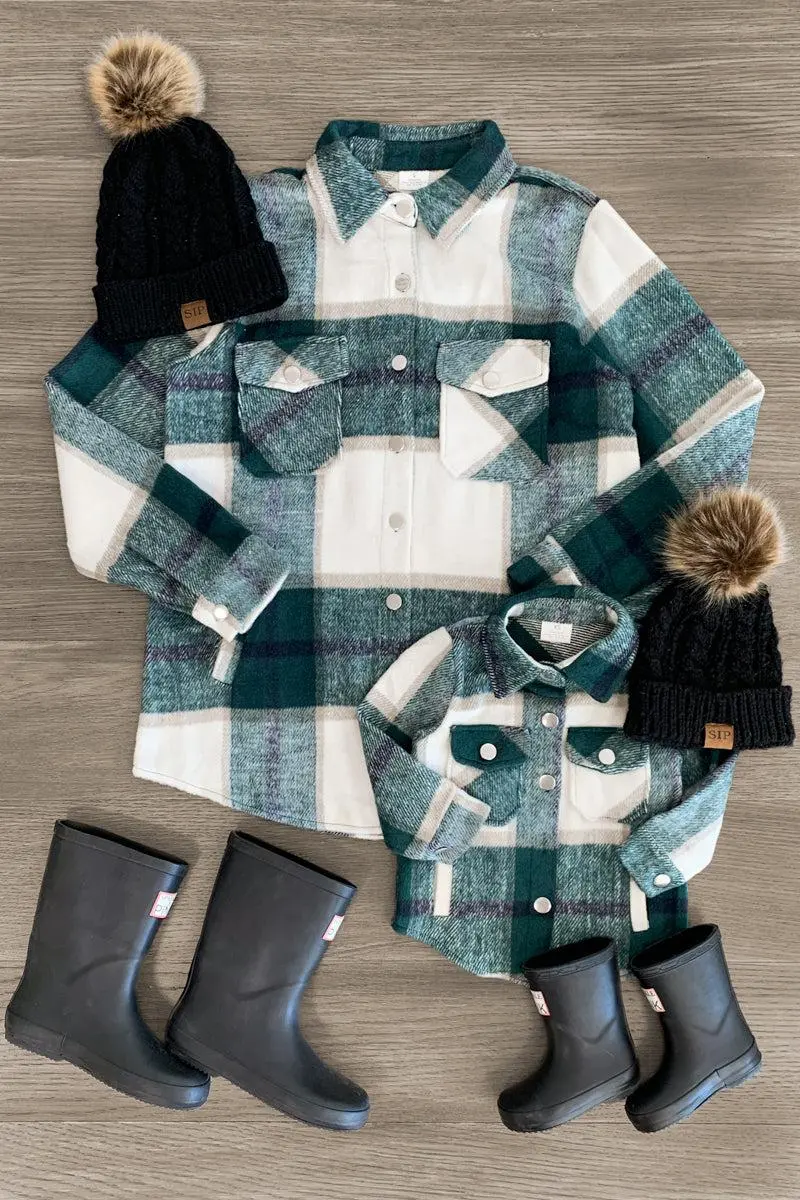Mommy & Me : White & Green Plaid Shacket : Sparkle In Pink