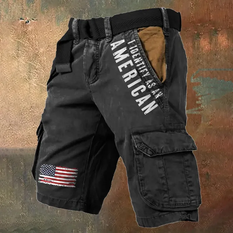 Men's Vintage Independence Day I Identify As An American Print Cargo Shorts