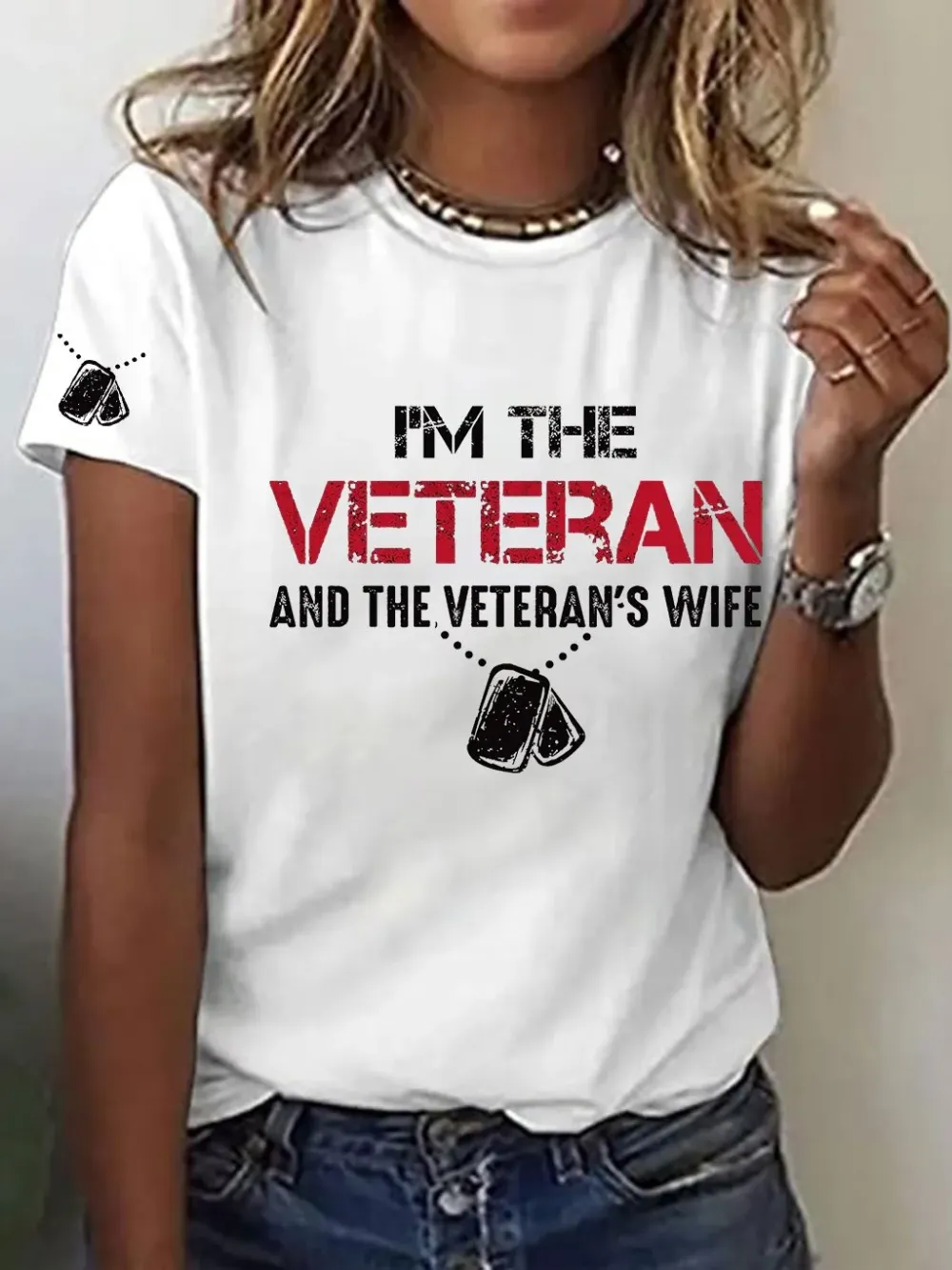 Women's I'm A Veteran And The Veteran's Wife Printed Casual T-Shirt