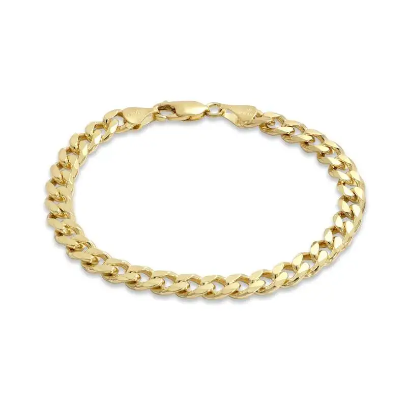 Diamond-cut Solid Curb Chain Bracelet 14K Yellow Gold 7.5