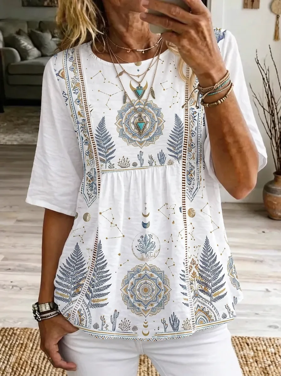 Women's Nashville Boho Mandala Fern Printed T-shirt