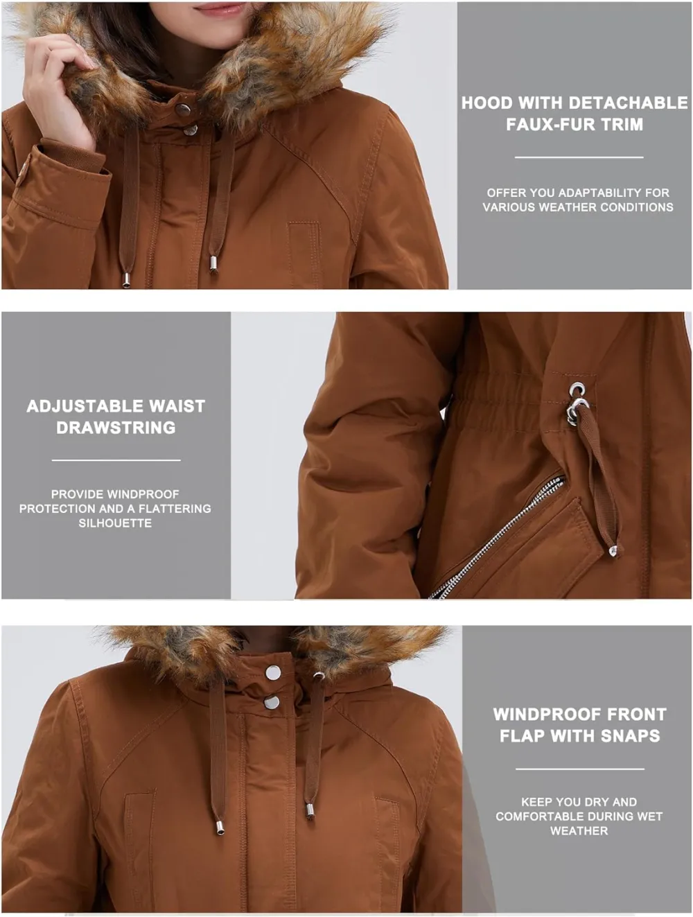 Women's Winter Coats Fleece Lined Parka Jacket Hooded Long Winter Warm Parka Coat with Pockets
