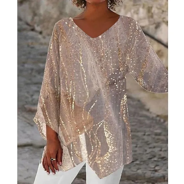 Women's Plus Size Shirt Blouse Tunic White Red Blue Graphic Floral Asymmetric Print Long Sleeve Streetwear Casual V Neck Regular Fit Floral Spring Fall