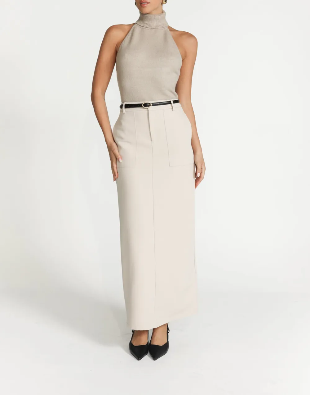 Minimalist Three Dimensional Cut Slit Skirt