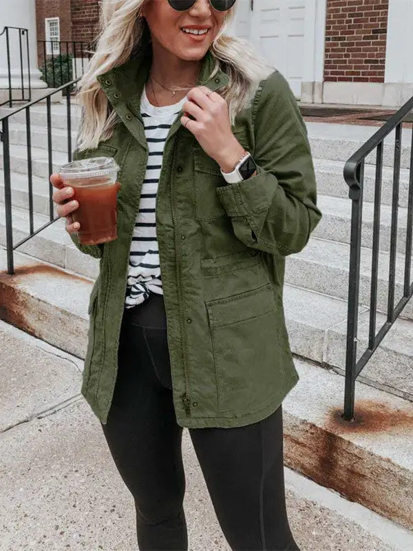 Solid Color Loose Bomber Jacket