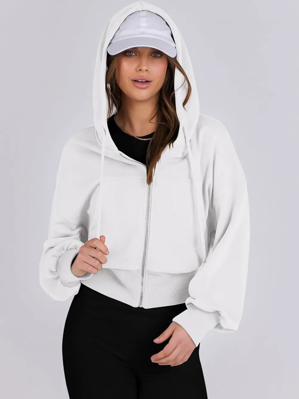 Women's Zip Up Hoodies Cropped Sweatshirts Full Zip Jackets Casual Fashion Fall Outfits Winter Clothes