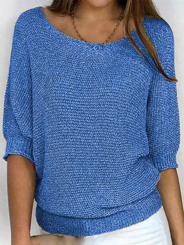 Women's solid color casual loose three-quarter sleeve sweater