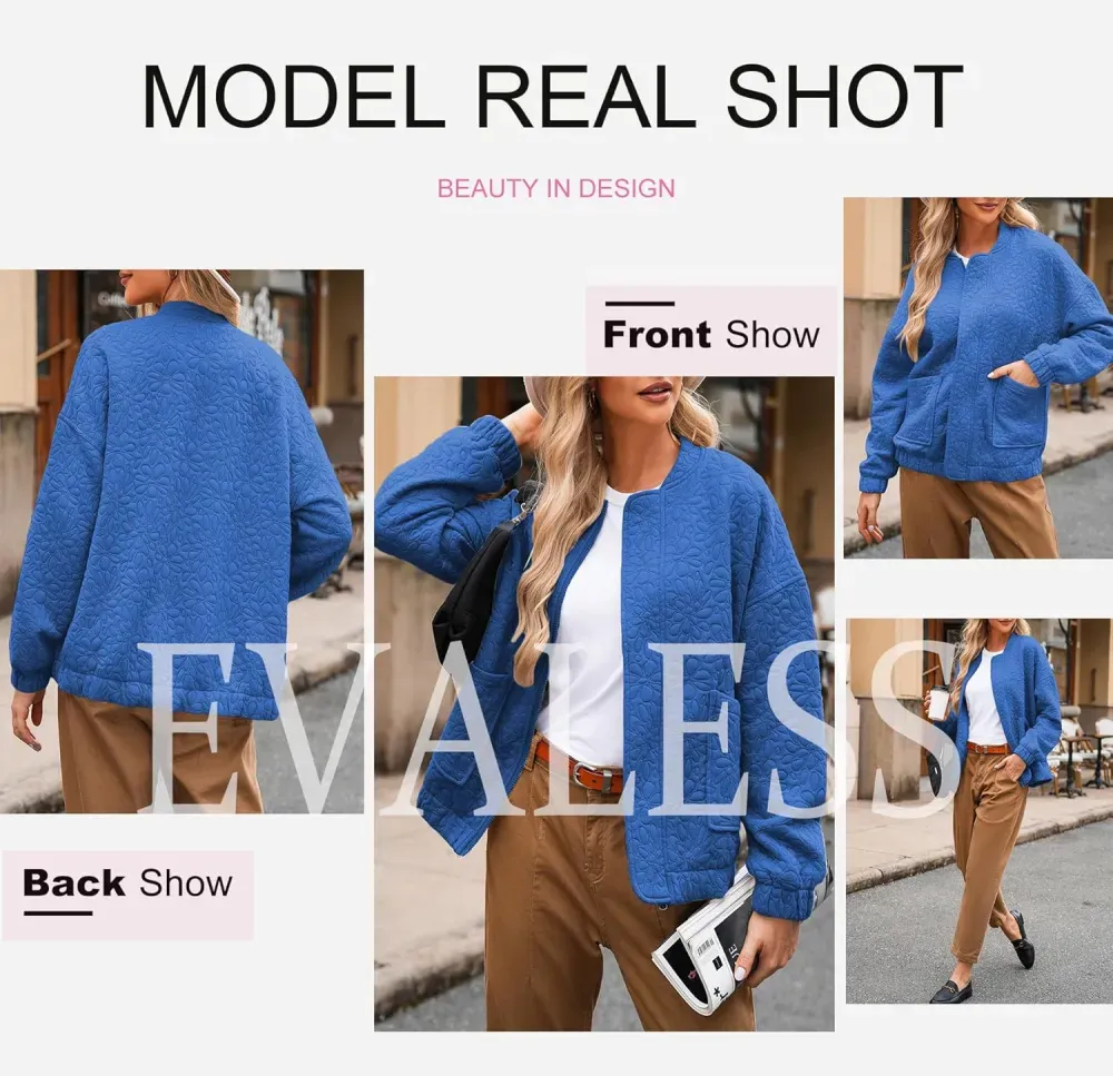 Jackets for Women Spring Fashion 2025 Cute Jacquard Coats Lightweight Zip Up Jackets Dressy Casual