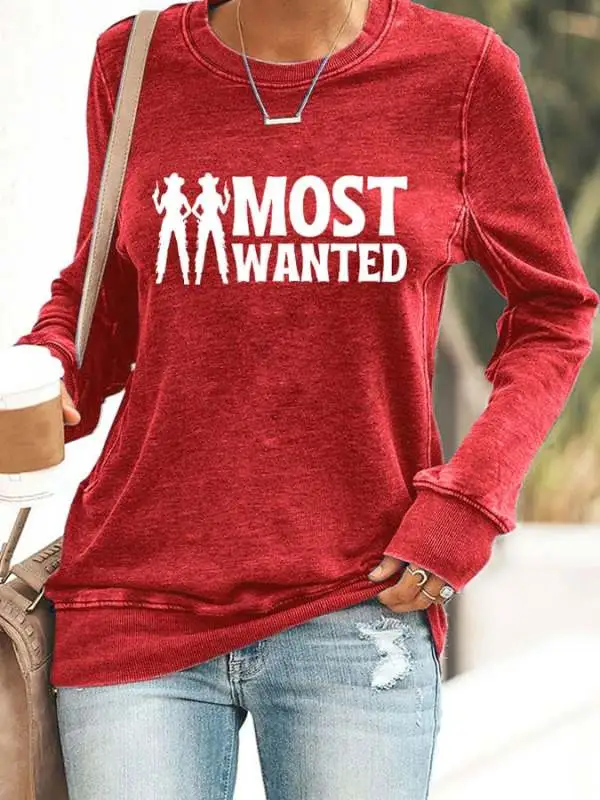 Retro Country Western Music Most Wanted Print Sweatshirt
