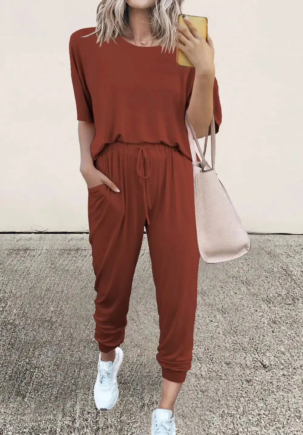 Two Piece Outfit Short Sleeve  Pullover Tops Tracksuits