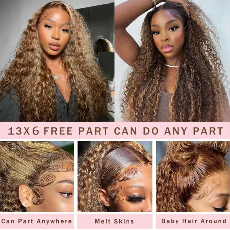 Highlight Deep Wave Wig Premium Super Double Drawn 13×6 Lace Human Hair Wig 250% Density