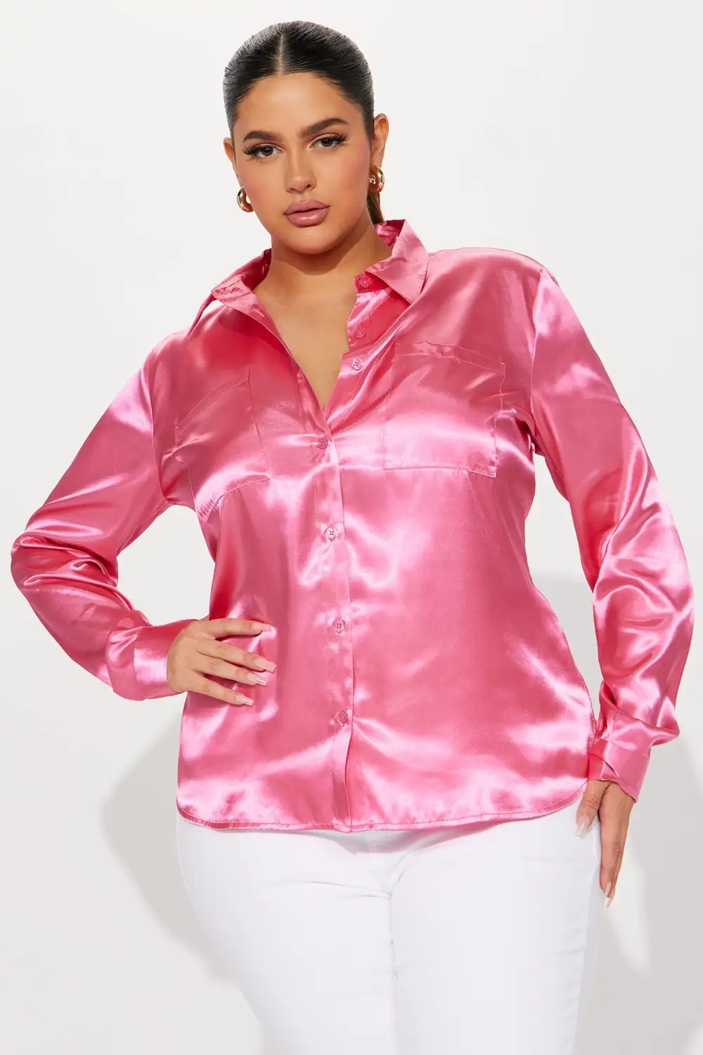 You Better Work Satin Shirt - Pink
