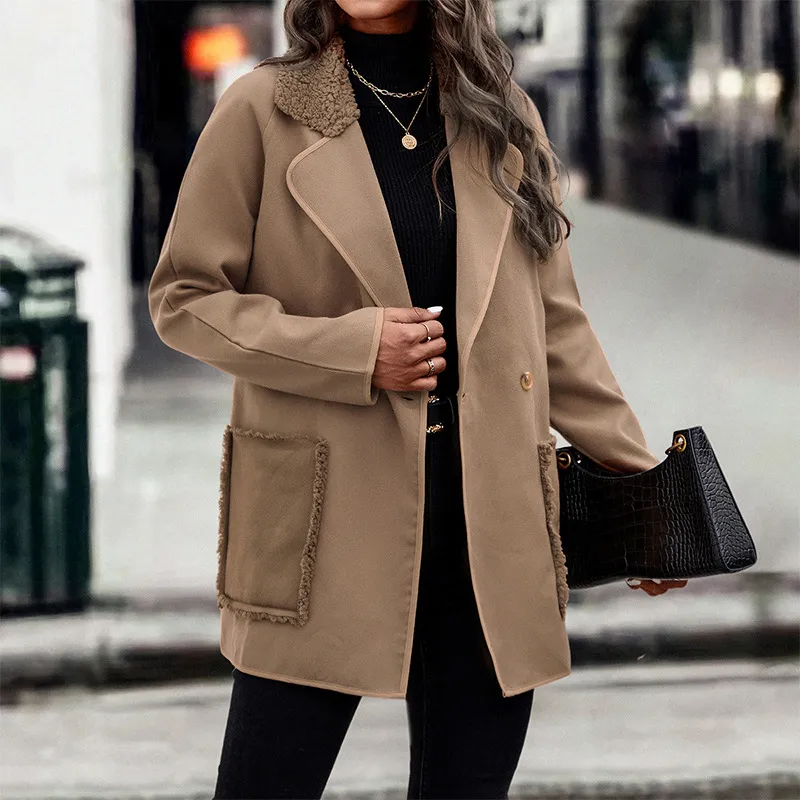 Long-sleeve Blazer Collar Panel Belted Coat