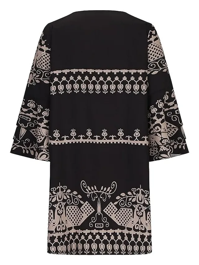 Women's Casual Dress T Shirt Dress Tee Dress Mini Dress Black 3/4 Length Sleeve Animal Ruched Summer Spring V Neck Fashion Vacation Fall Dress Summer Dress 2023 S M L XL 2XL 3XL