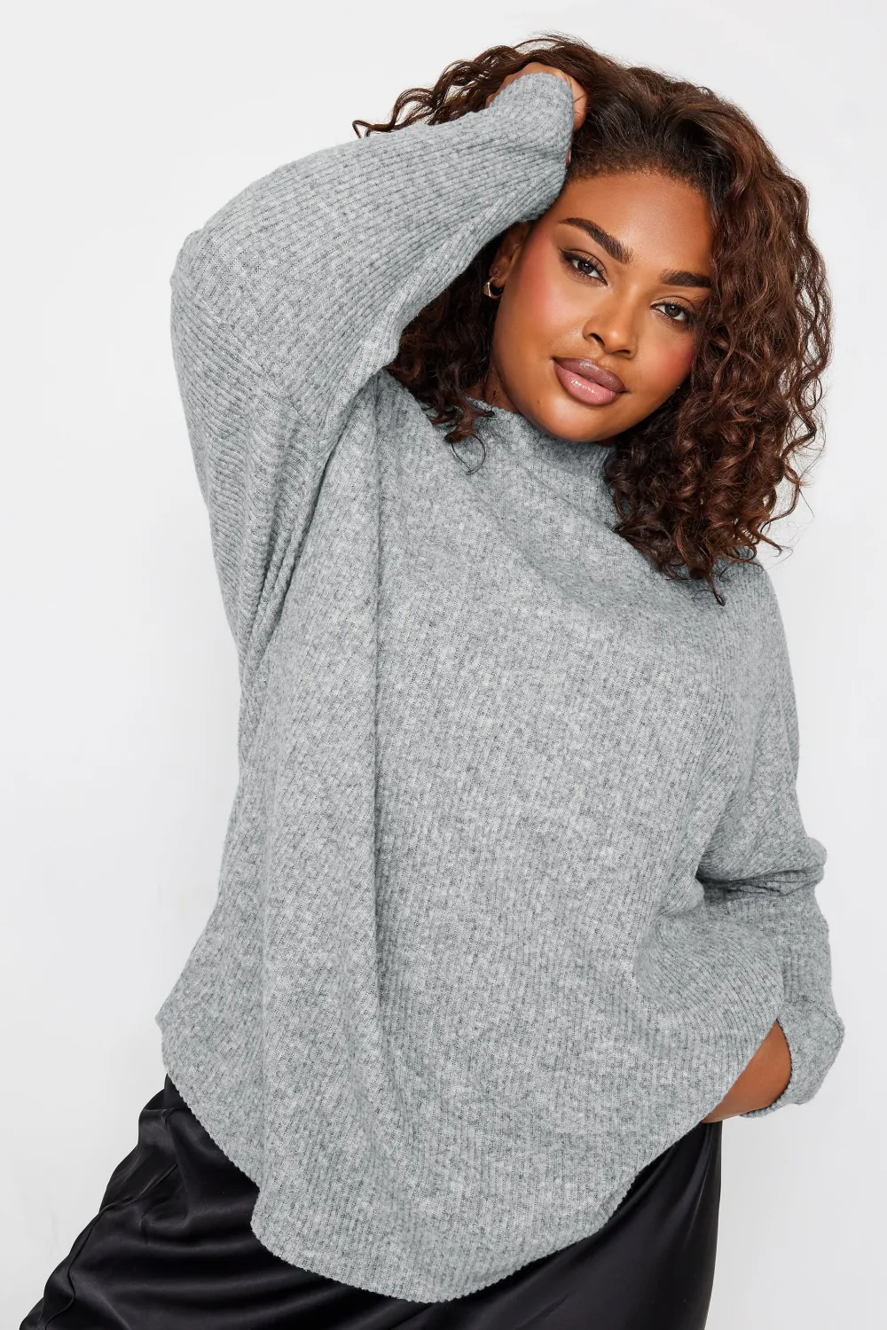 YOURS LUXURY Curve Grey Ribbed Jumper