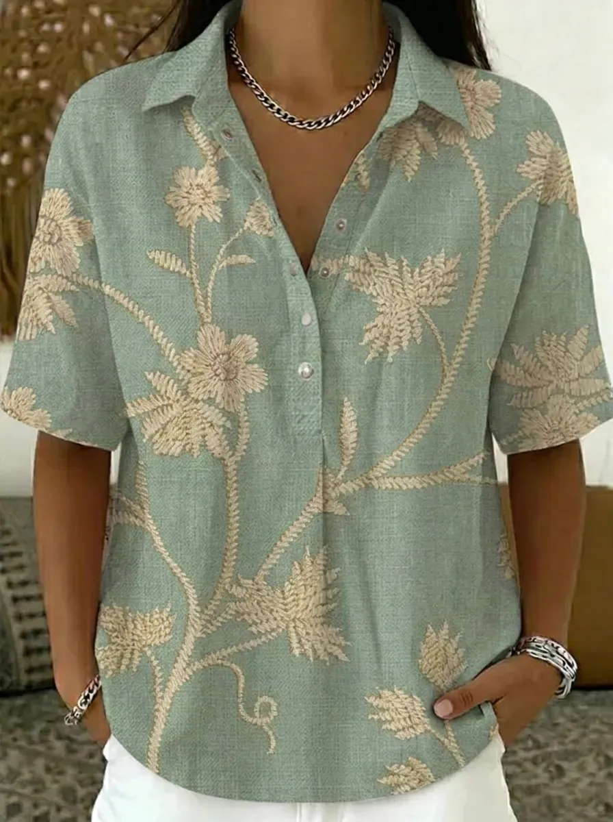 Women's Nashville Floral Botanical Printed V-neck Shirt
