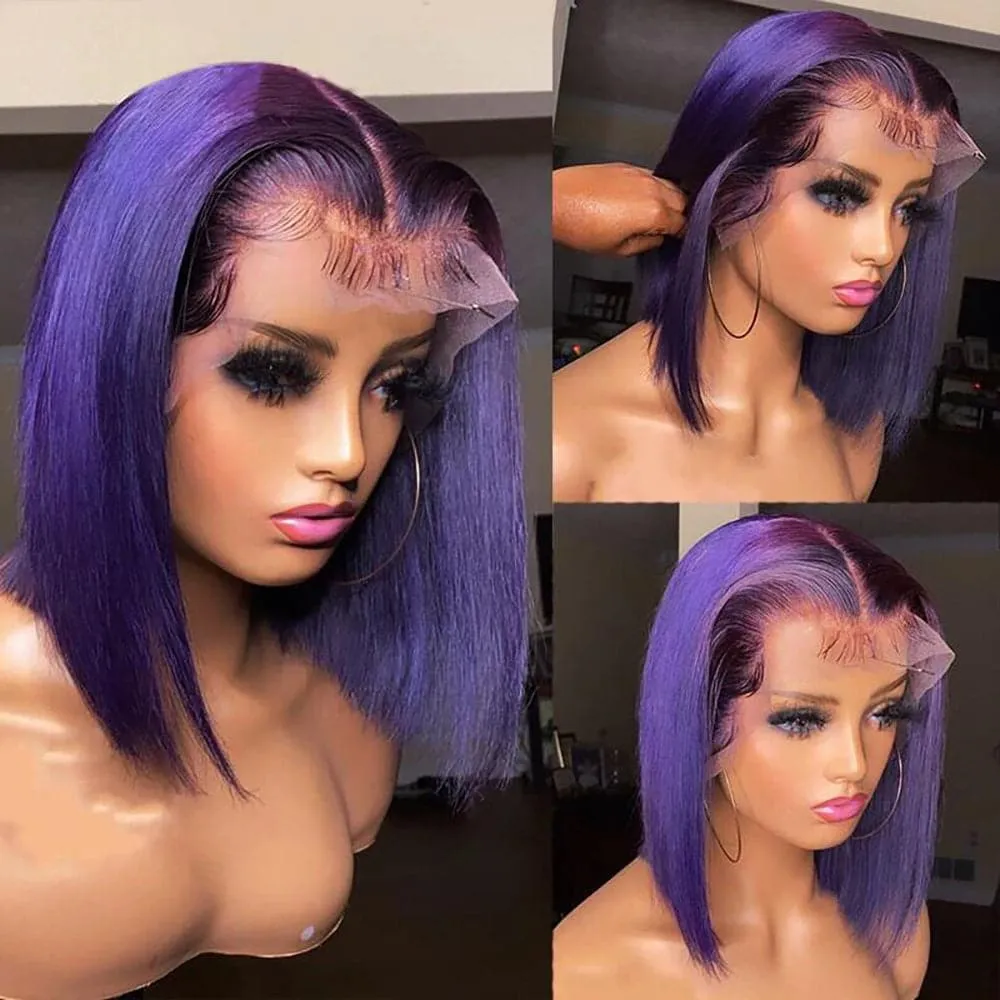 Sterly Dark Purple Bob Wig Colored Straight 4x4 13x4 Human Hair Wigs