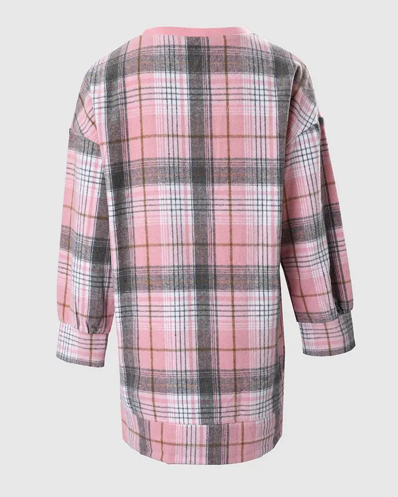 Plaid Print Colorblock Long Sleeve Sweatshirt Dress