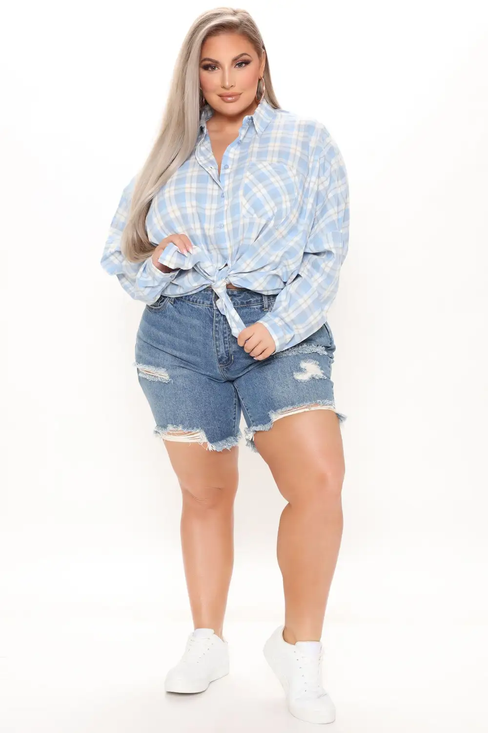 Giddy Up Over Size Plaid Shirt - Blue/combo