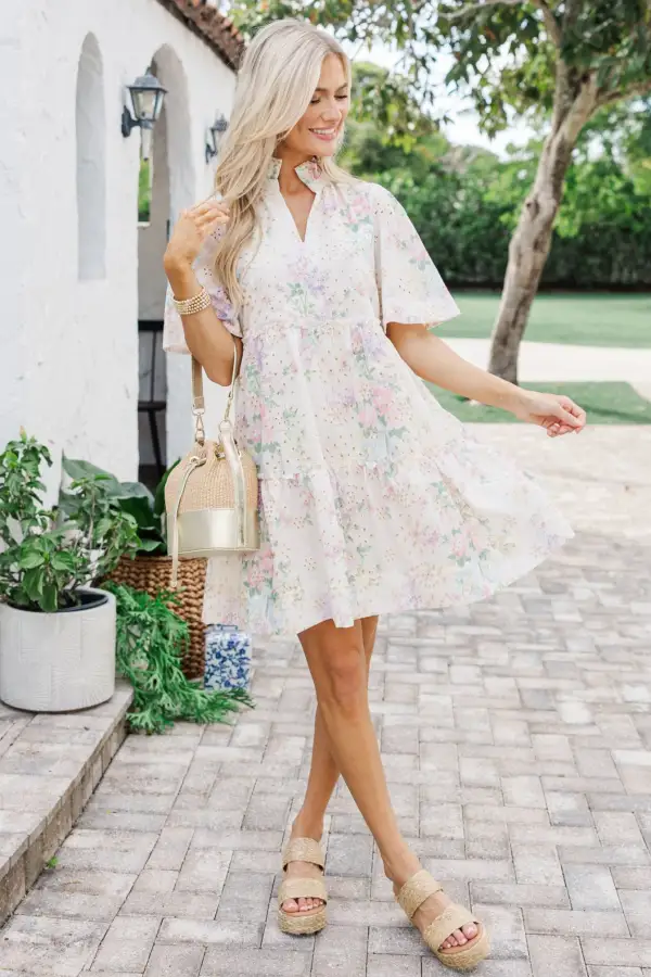 Feeling Your Best Cream Floral Eyelet Dress