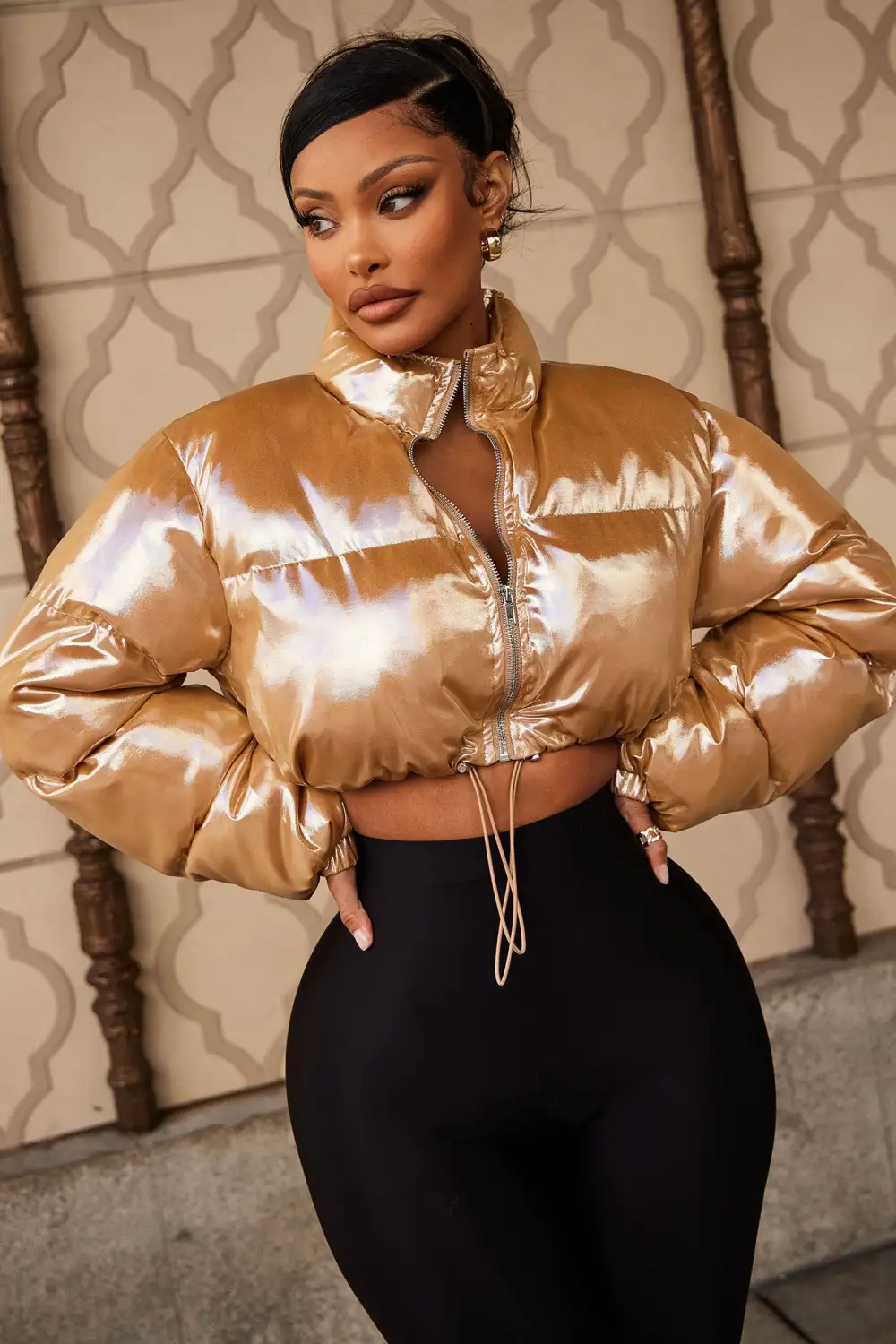 Cause A Scene Cropped Puffer Jacket - Gold