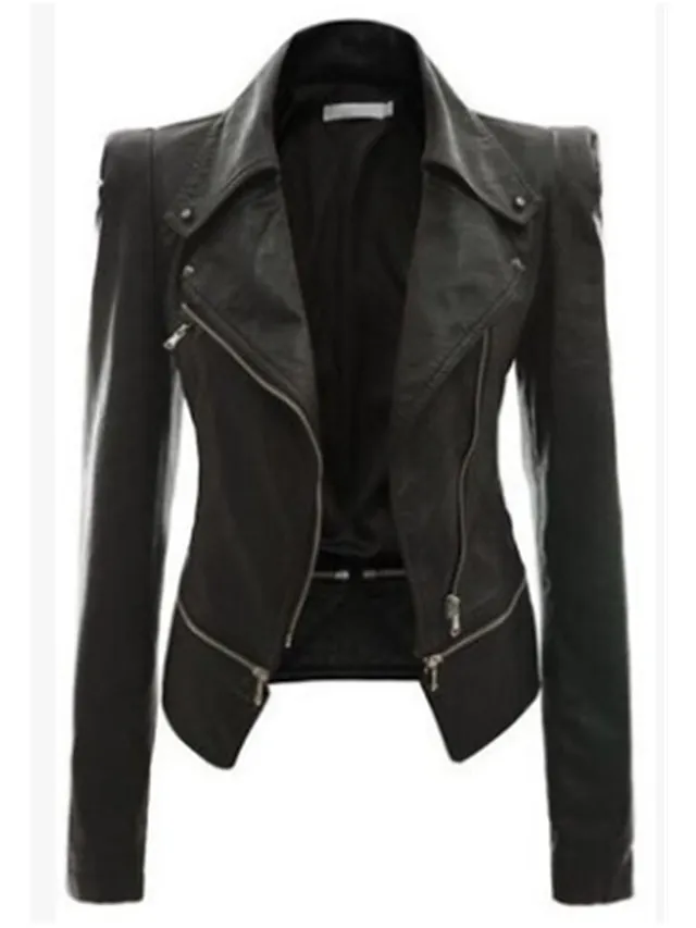 Women's Faux Leather Jacket Casual Regular Fit Outerwear Long Sleeve Winter Fall Black Wine Brown Streetwear Going out M L XL