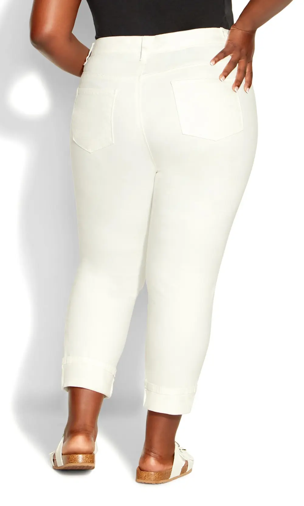 Evans White Embroidered Turn Up Denim Crop