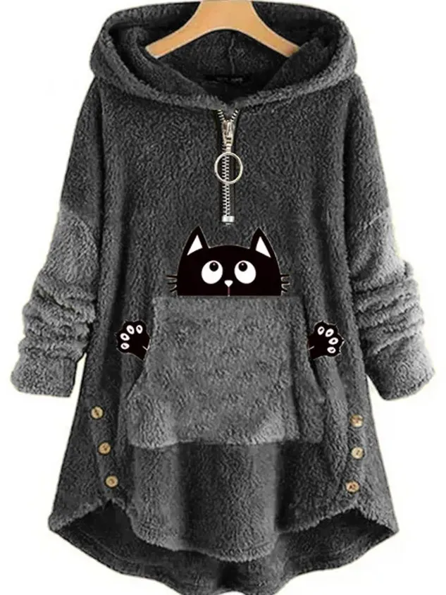 Loose Casual Fluff/Granular Fleece Fabric Sweatshirt