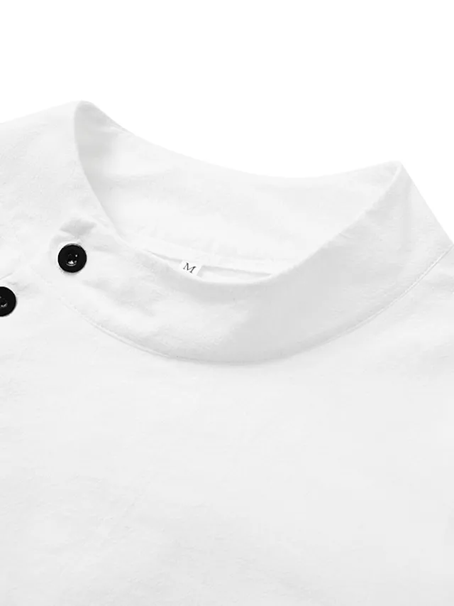 Women‘s Cotton Linen Dress Shirt Dress Casual Dress Shift Dress Midi Dress Cotton Blend Fashion Basic Outdoor Daily Vacation Stand Collar Button Half Sleeve Summer Spring 2023 Black White Blue Plain