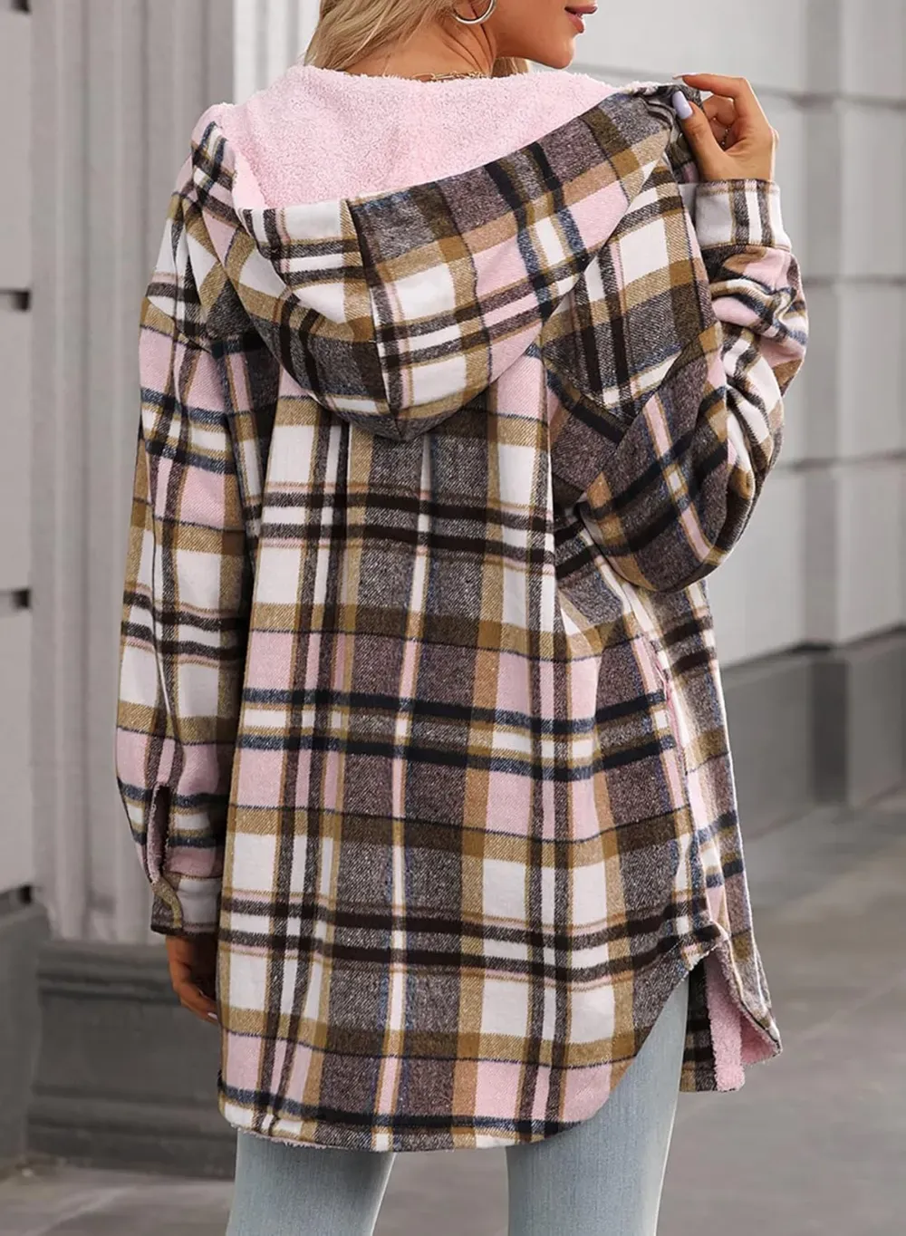 Women's Flannel Hooded Plaid 2025 Shacket Thick Coat Winter Coat for Warmth Button down Warm and Fuzzy Fleece Jacket