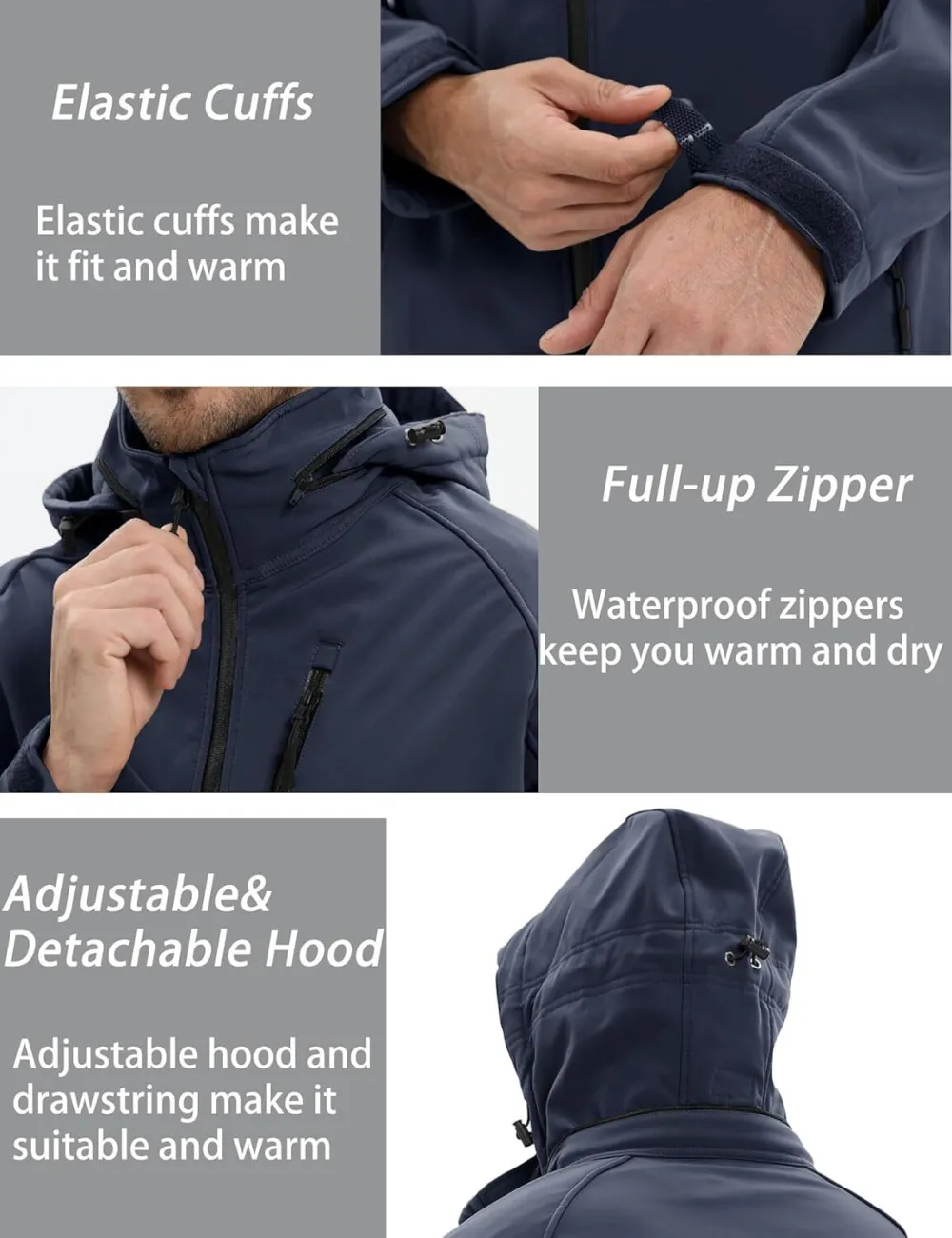 Men's Tactical Jacket 8 Pockets Water Resistant Jacket Softshell Fleece Lined Jacket Winter Coats Ski Jacket