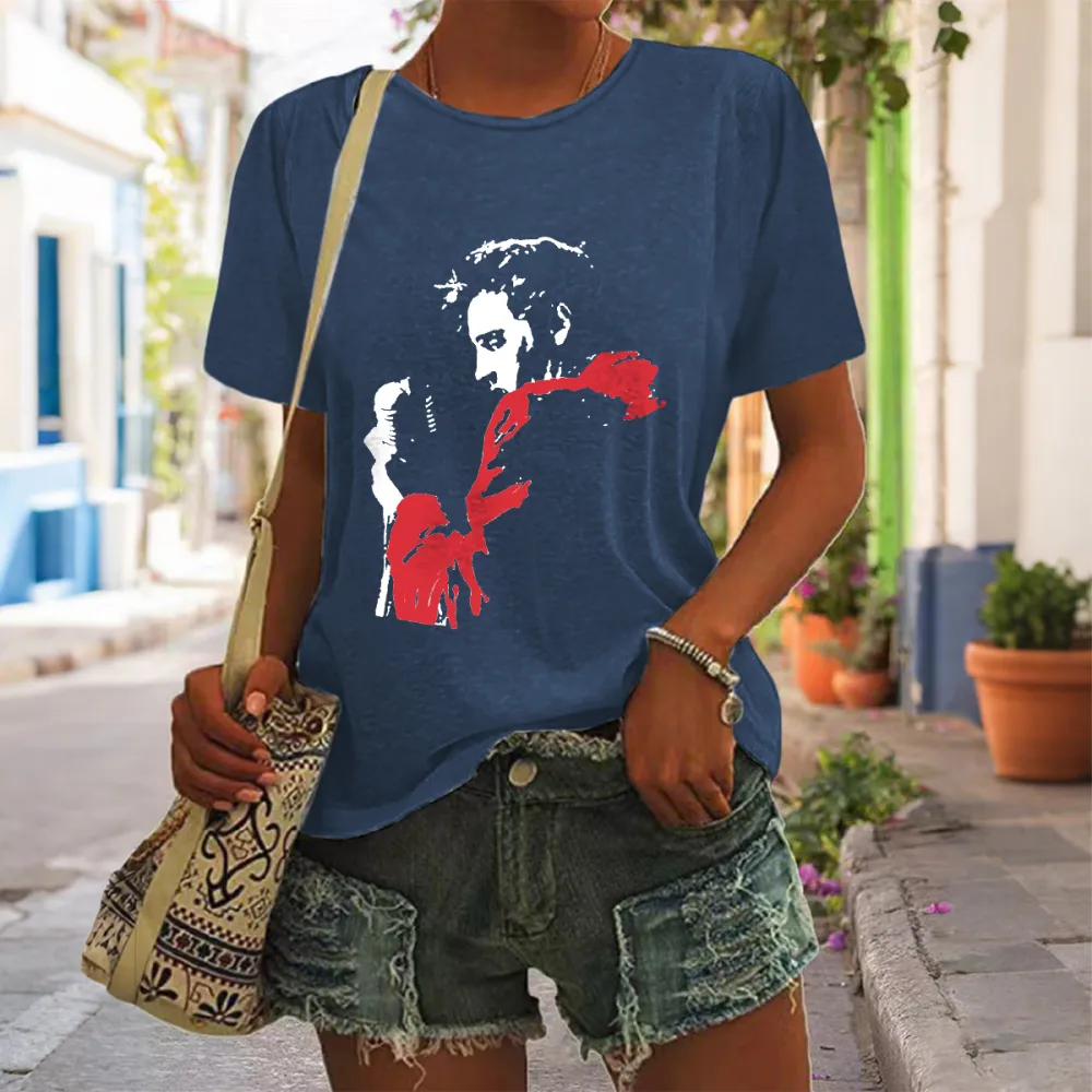 Women's The King Print Short Sleeve Round Neck Cotton T-Shirt