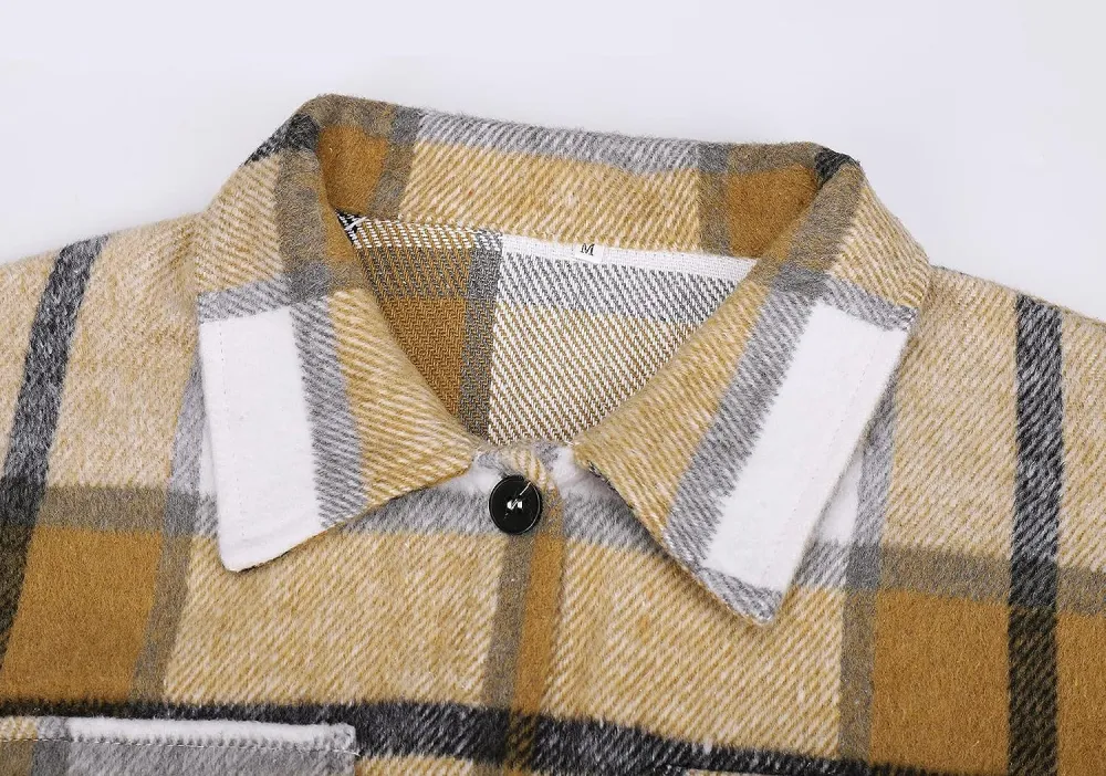 Women's Flannel Plaid Shacket Long Sleeve Button Down Chest Pocketed Shirts Jacket Coats
