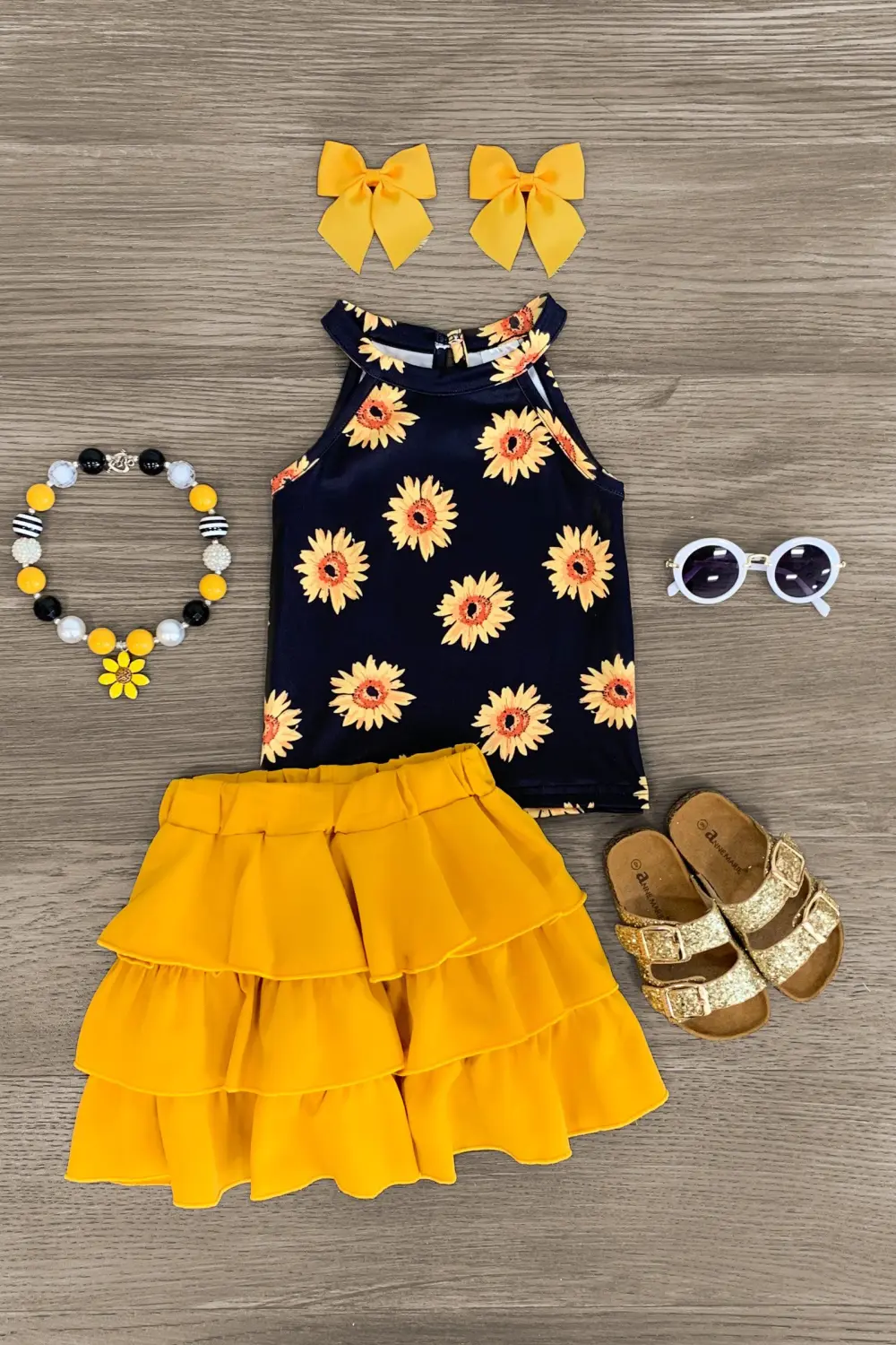 Sunflower Tiered Ruffle Skirt Set