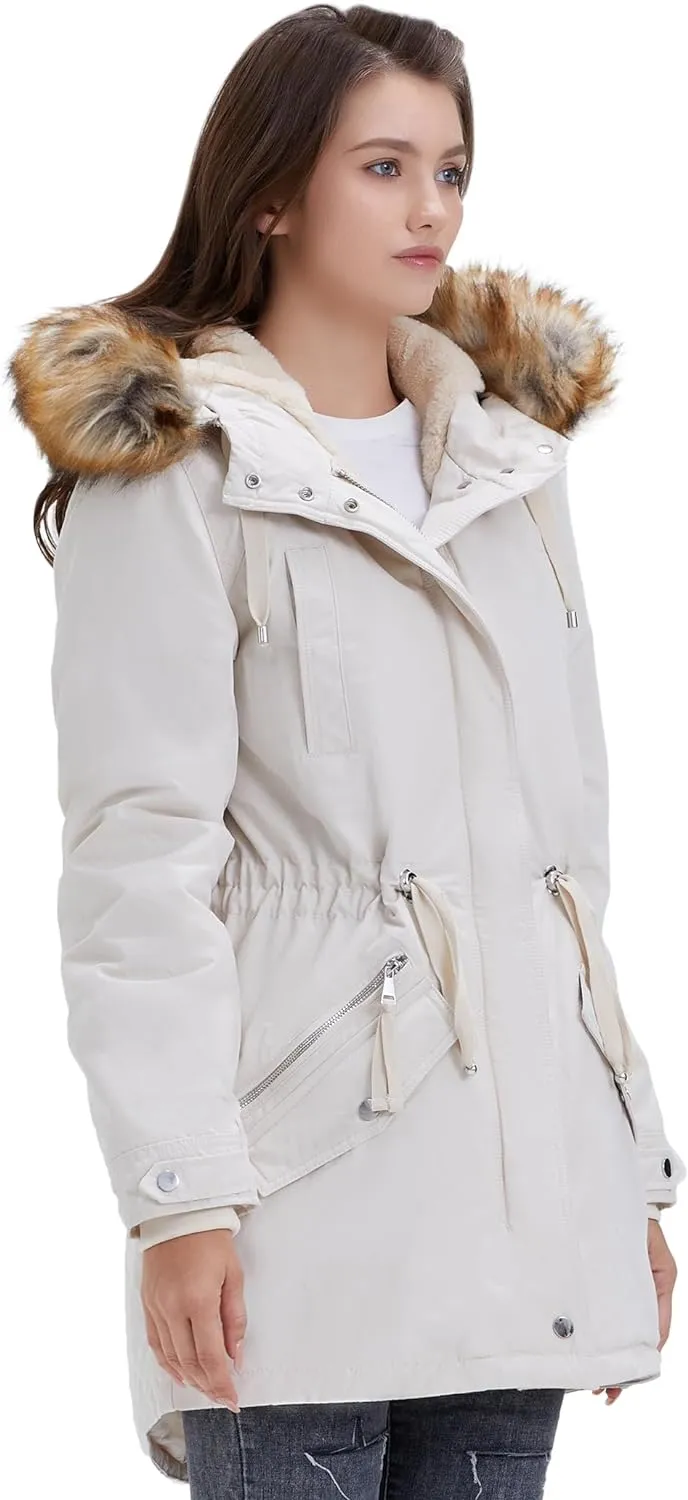 Women's Winter Coats Fleece Lined Parka Jacket Hooded Long Winter Warm Parka Coat with Pockets