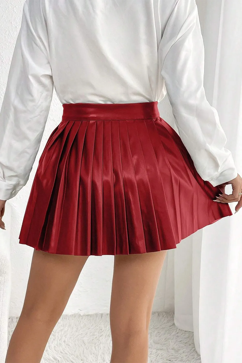 Women's Pu Leather Pleated Skirt
