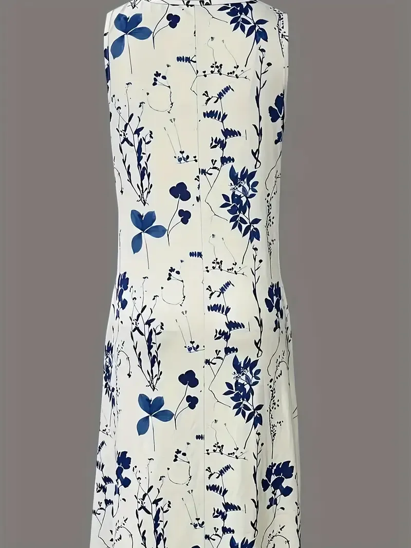Plus Size Floral Print Dress, Casual Sleeveless Polyester Knit Fabric with Pockets, Spring/Summer Collection, Knit Dress