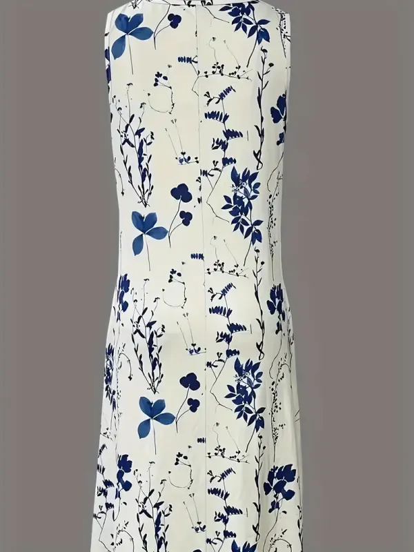 Plus Size Floral Print Dress, Casual Sleeveless Polyester Knit Fabric with Pockets, Spring/Summer Collection, Knit Dress